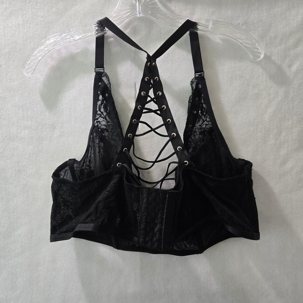 NWT Torrid Bralette Size 2 Black Lace Up Racerback Underwire Longline Goth #1084 - Picture 5 of 6